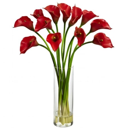Nearly Natural Mini Calla Lily Silk Flower Arrangement - Red 1187-RD